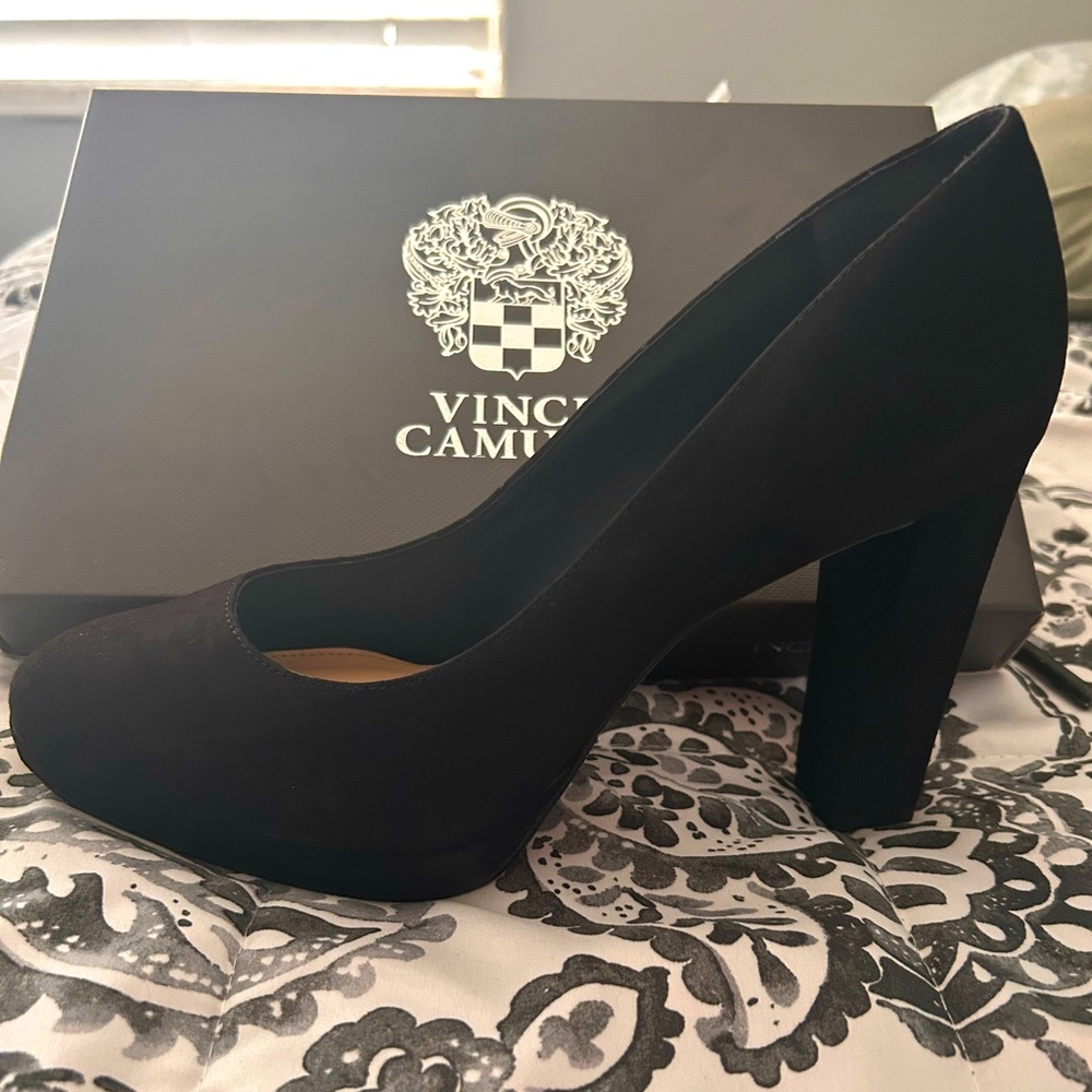 Black suede pumps